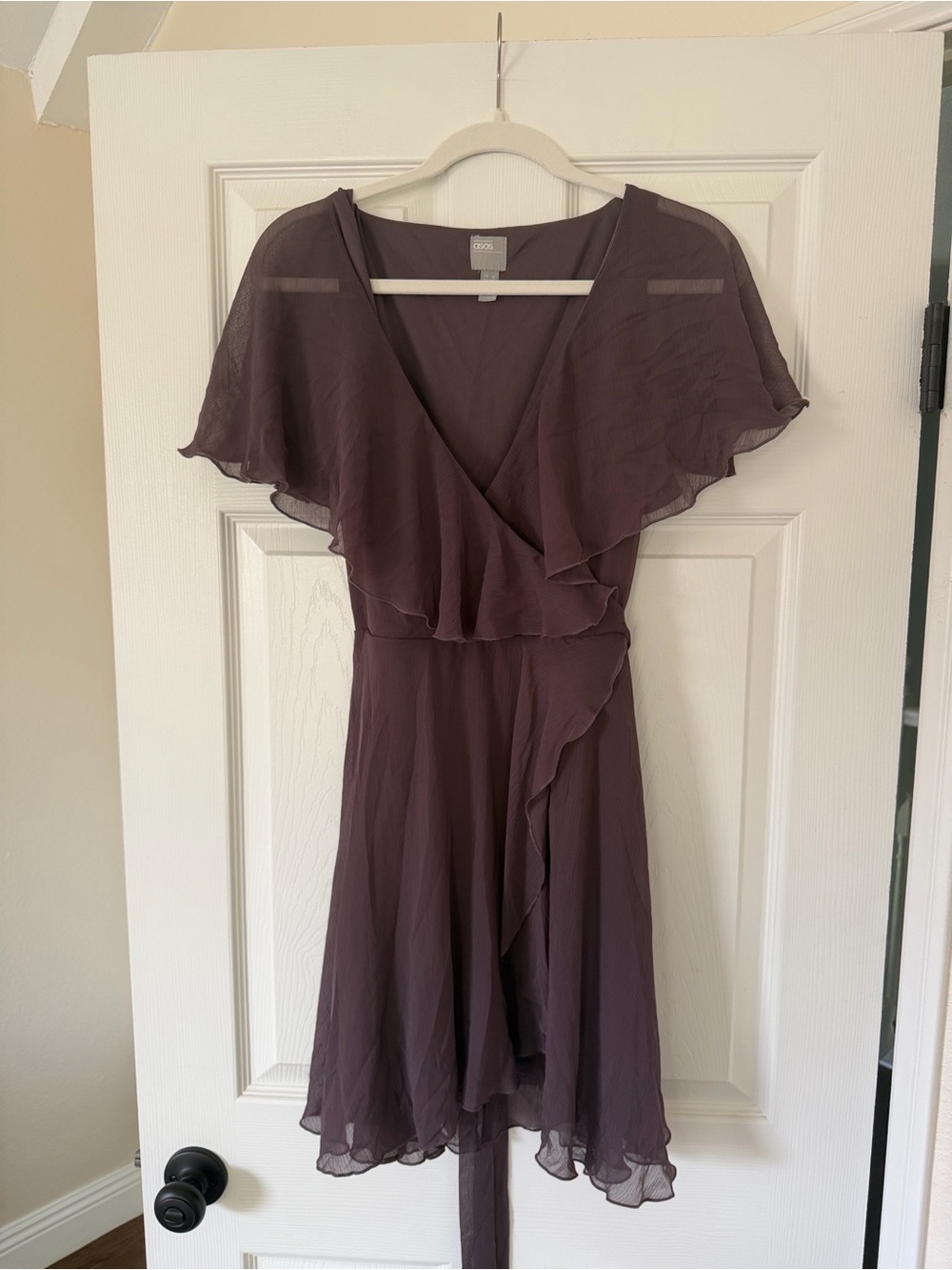 ASOS Chiffon Dress with Cape Sleeves in Deep Plum